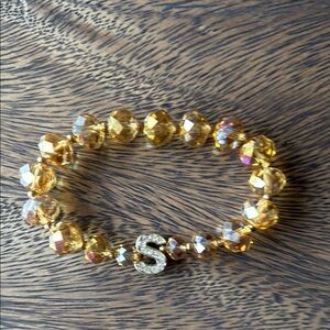 Gold Crystal Bracelet with Initial Charm